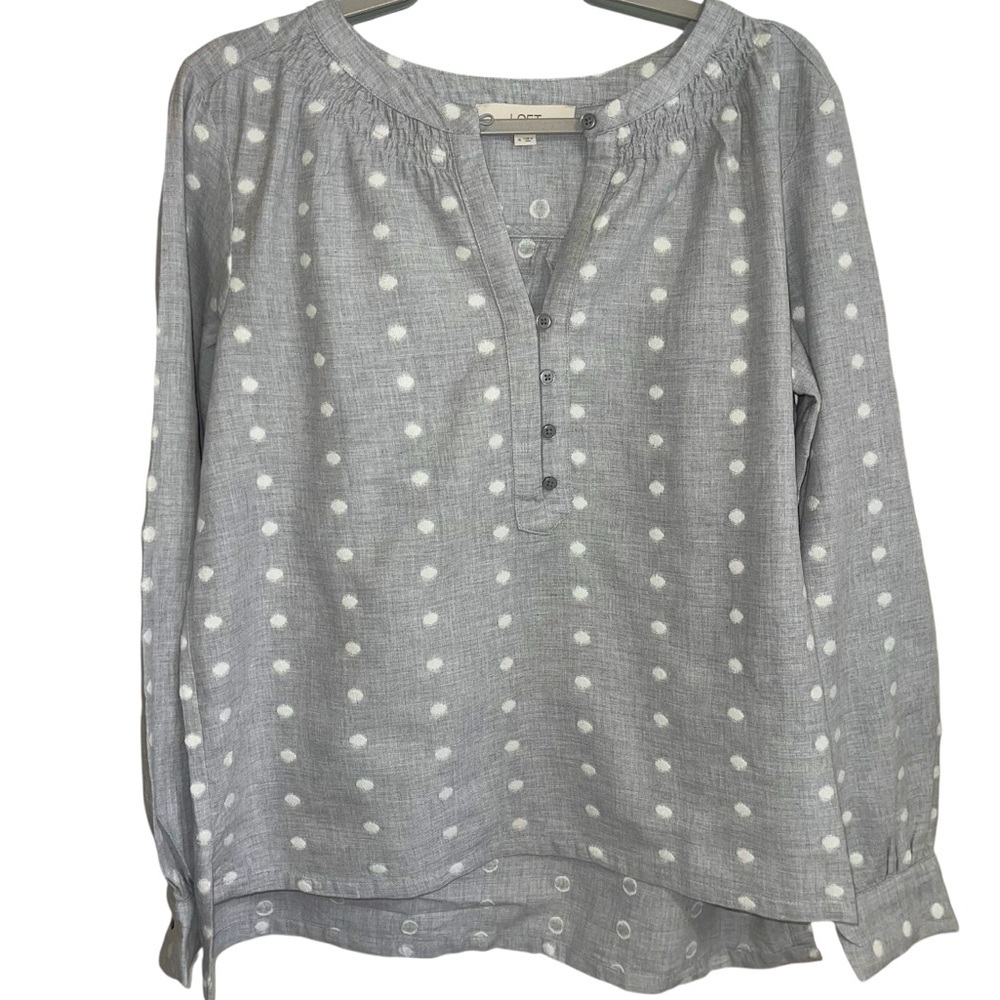 LOFT Gray Long Sleeve Relaxed Blouse